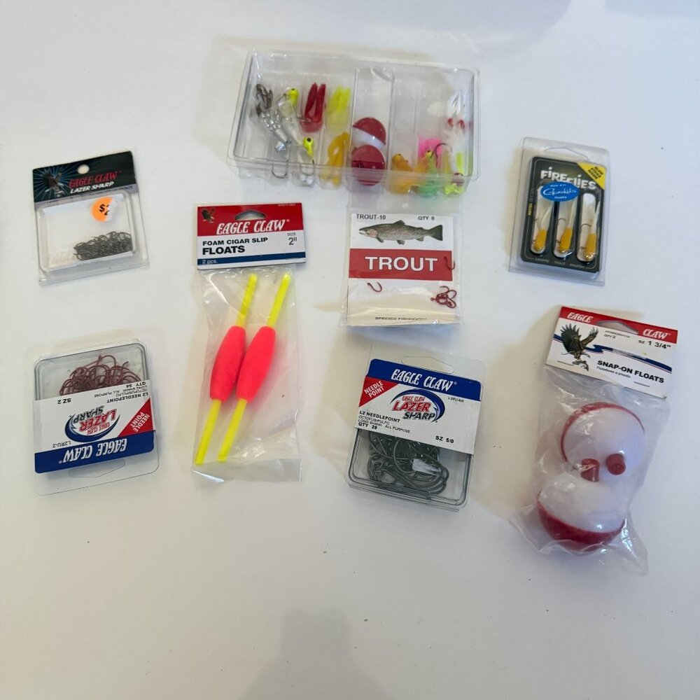 Fishing Accessories Set: Hooks Floats Worm Weights & Fireflies